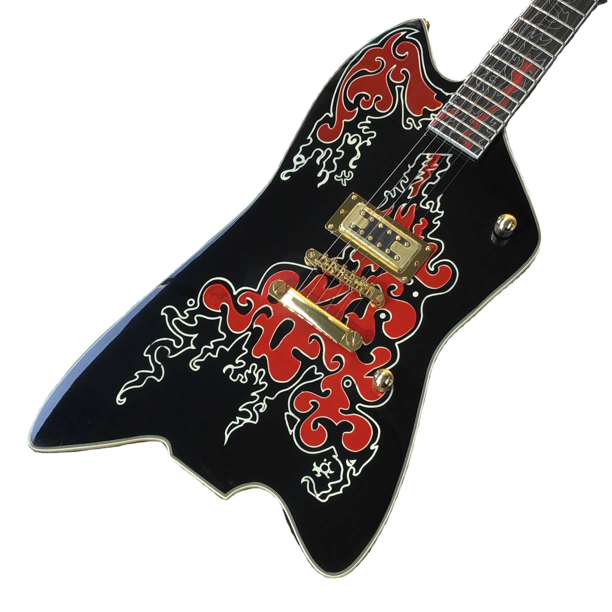 Black GR.TCH Brand Electric Guitar with Red Totem on Body Gold Hardware Fast Shipping