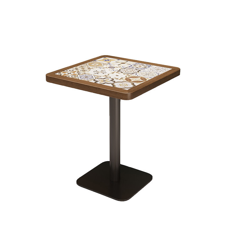 Table carrée en bois massif avec plateau en carreaux de céramique-7070 cm