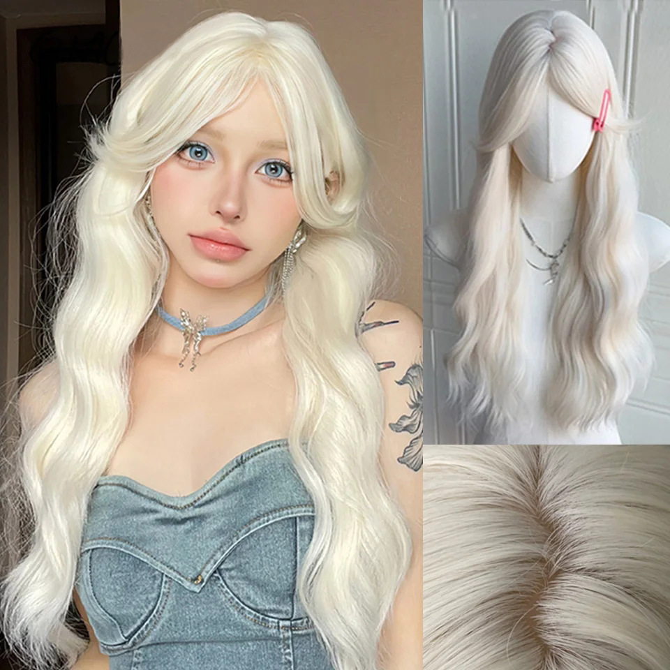 DM436 Lait de qualité moyenne Platine Cheveux longs frisés (68cm)