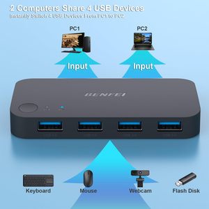 USB 3.0 Switch, USB Switcher 2 Computer Share 4 USB für PC Mouse Keyboard Printer Scanner, USB KVM Switch Selector
