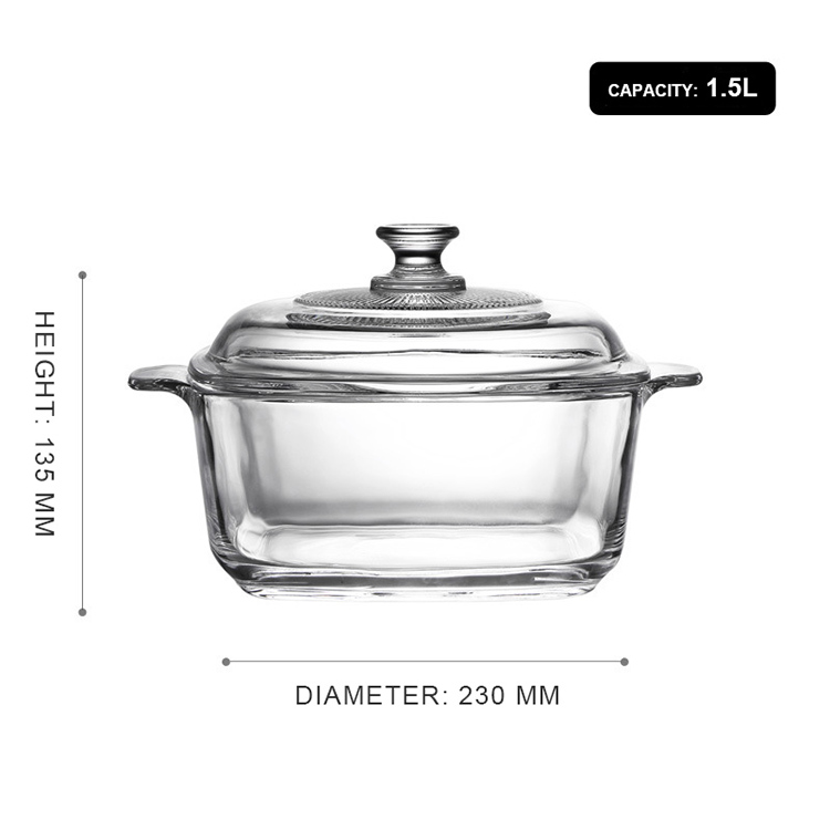 Pot carré trempé de 1,5 L (diamètre 23 cm) BJW203-2