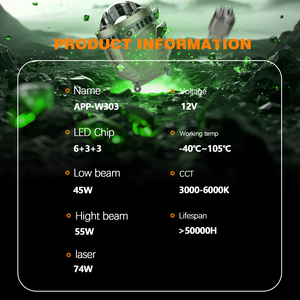 Customized 45w Low/<strong>55w</strong> Hi/74w Laser Led Fog <strong>Light</strong> Three Colors 3000k4300k6000k Flash App Control H4 Led Headlights Bulb for Car - Product Image 6
