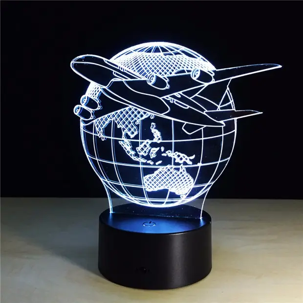Globe Aarde Vliegtuig Vliegtuigen Triumph Skies 3D Lamp Led Vliegtuig 7 Kleur Veranderen Sfeer Lamp Voor Gift
