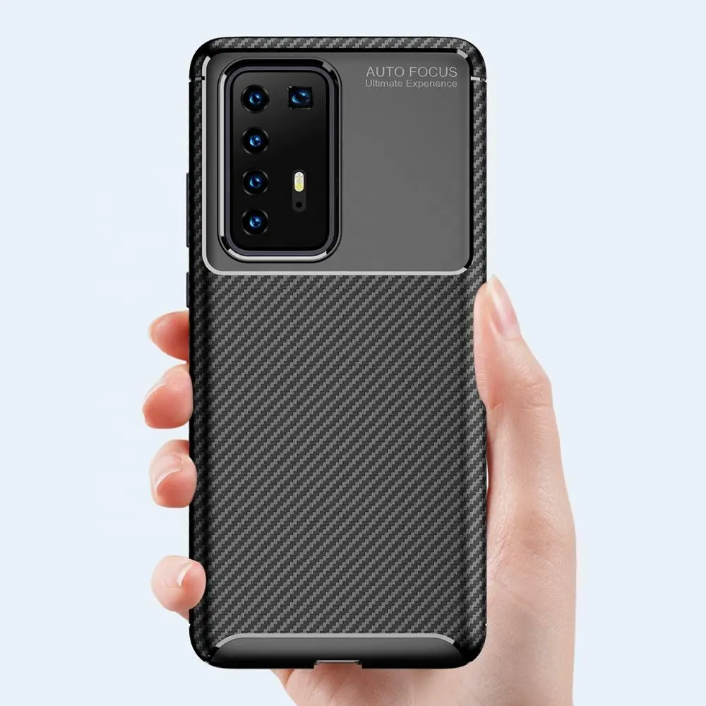 Casing Ponsel Pintar Huawei P40, 2020 Penutup Penuh TPU Serat Karbon Sederhana Universal untuk Huawei P40 Pro