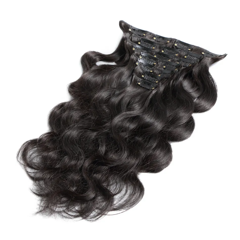 Ondas de cabelo humano virgem, venda superior onda brasileira pronto para enviar cutículas completas dupla trama clipe de cabelo humano em extensões