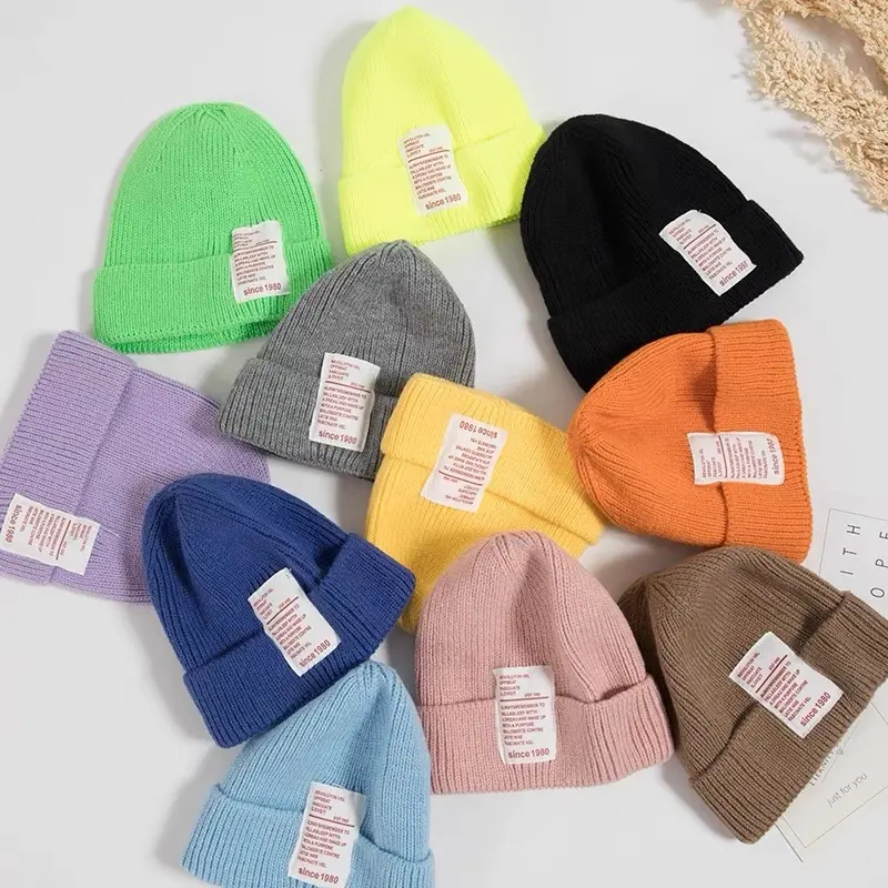 kids hat winter candy color letter pattern woolen hat cap boys baby hats knitted beanie for girl