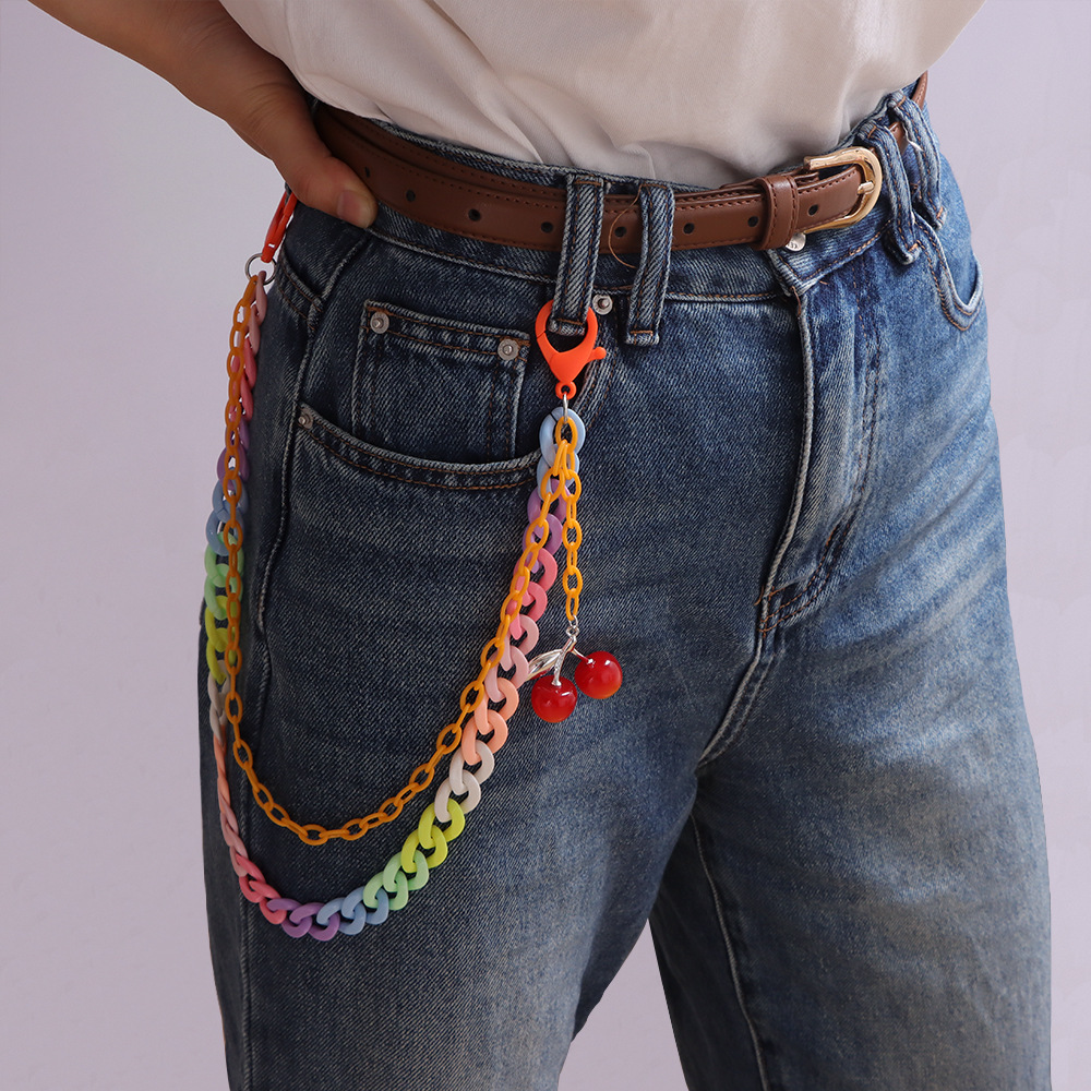Chaîne de pantalon à chaîne orange avec pendentif cerise