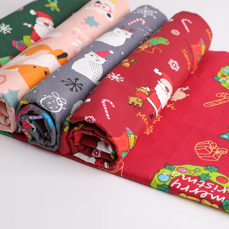 Tela de sarga de algodón con estampado de Papá Noel, tema navideño multicolor, para costura artesanal, 100%