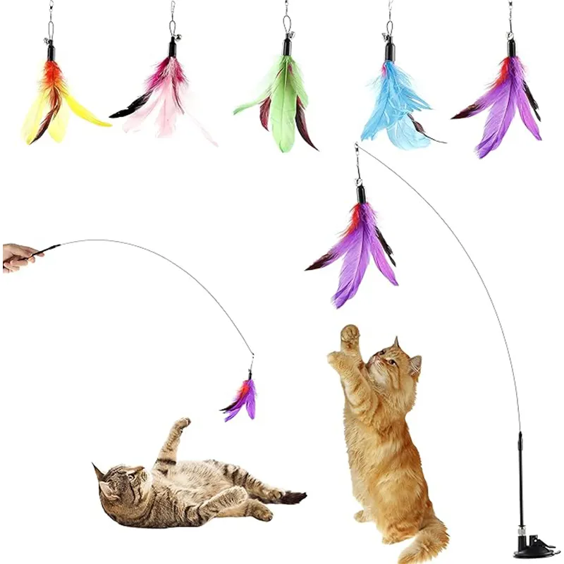 Leistungs starker Saugnapf Handheld Interactive Cat Teaser Stick Feder Katzen spielzeug für Kitty Kitten Scratching Übung Indoor