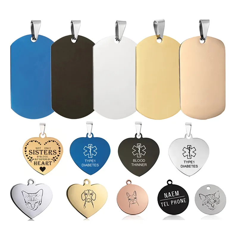 Custom Logo Blank Sublimation Metal Pet Name Id Qr Code Dog Tag For Engraving Necklace Dog Tags Stainless Steel