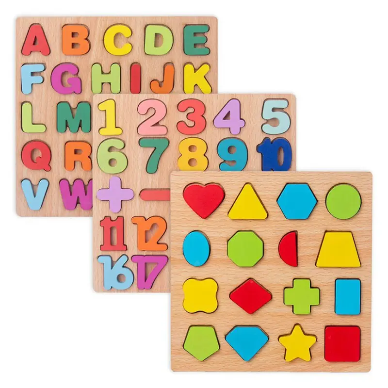 กระดานไม้ที่มีตัวอักษรสีสันสดใสตัวเลขสำหรับเด็ก3D ประสานดวงตามอนเตสซอรี่ปริศนาตัวอักษรสำหรับเด็ก