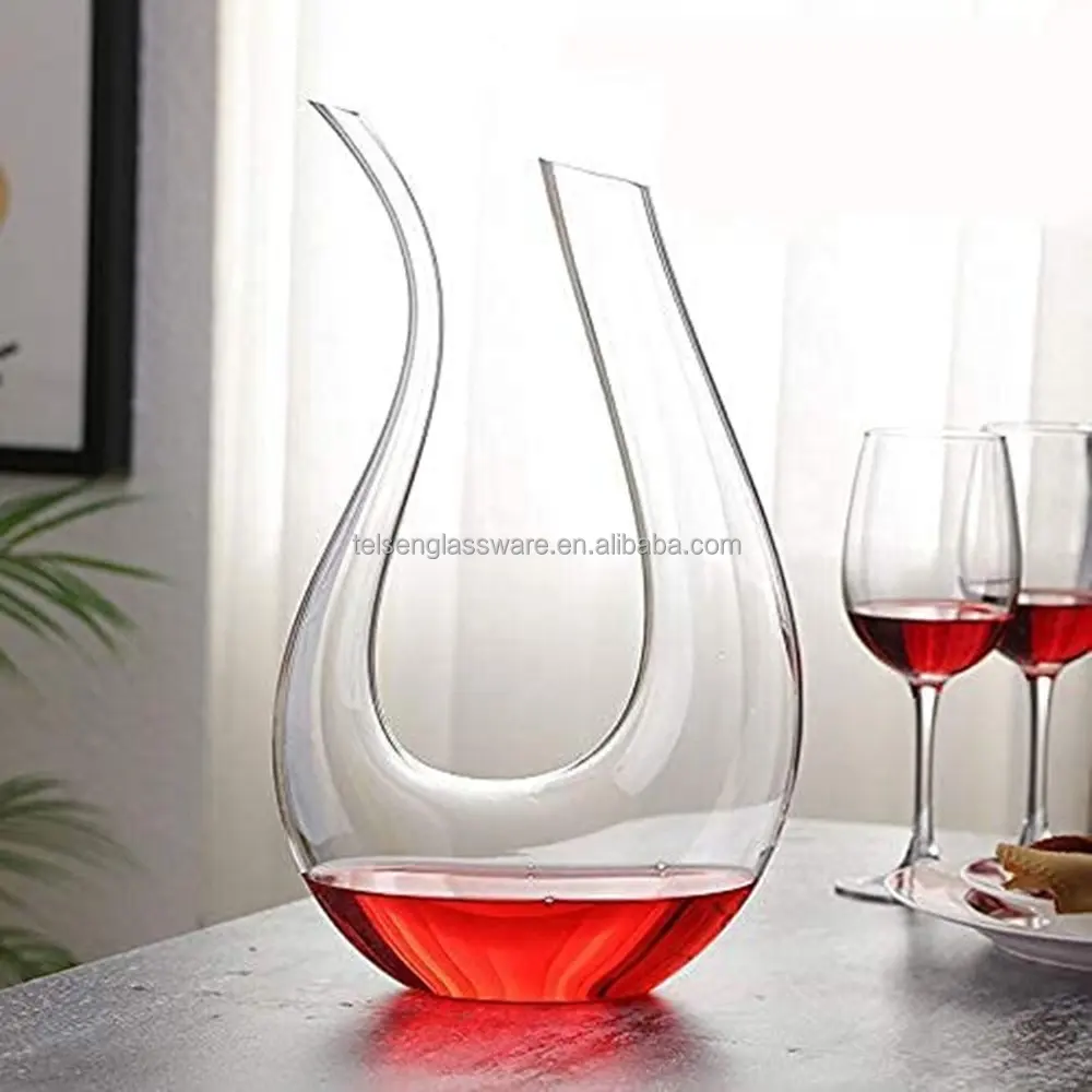Telsen-decantador de vino GF 1.5L, transparente, sin plomo, de cristal, jarra de vino tinto, diseño en forma de U, decantador de whisky