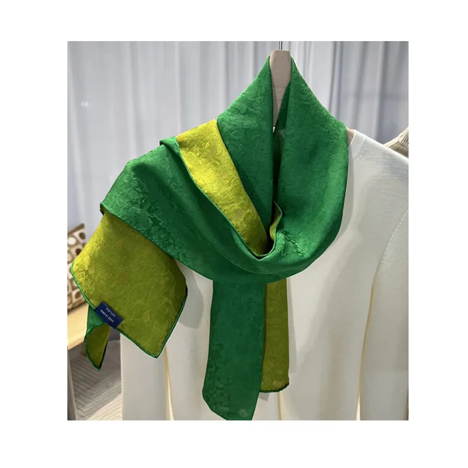 Hot Sale Spring Peacock Green Silk Jacquard Scarf Women Scarves Shawl