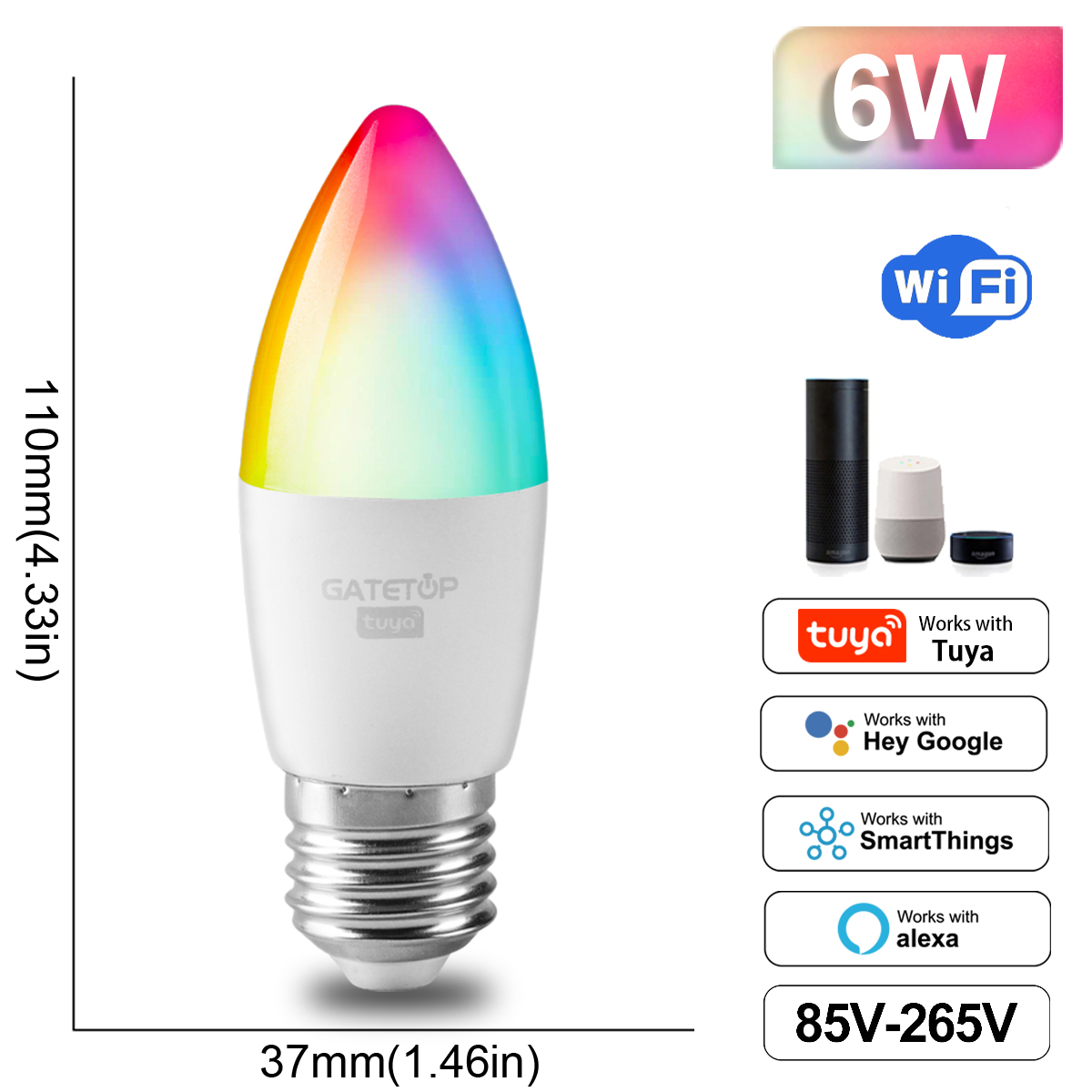 C37 6W E27 boîtier blanc
