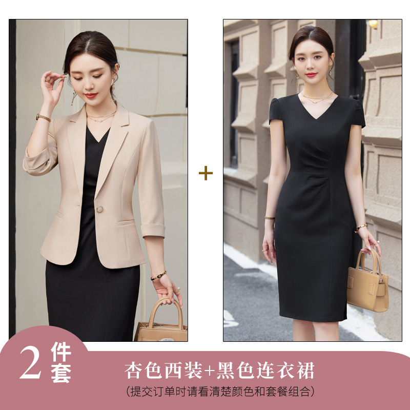 apricot suit and black dress