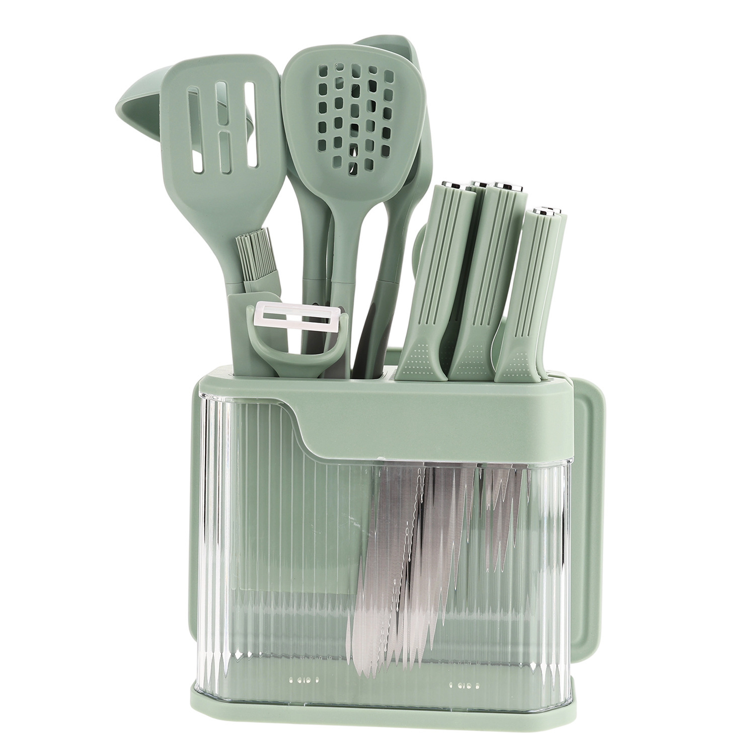 Ustensiles de cuisine en silicone vert lot de 17