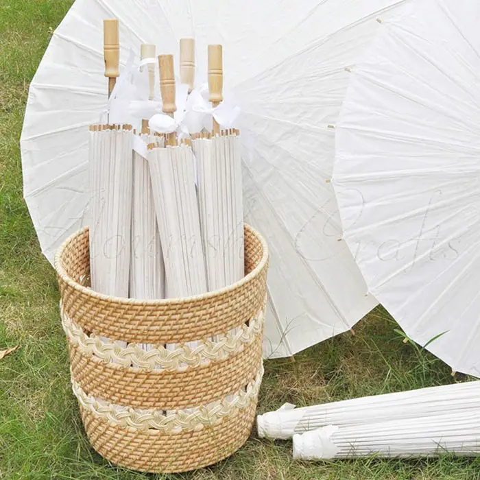 Paraguas de papel de aceite blanco hecho a mano tradicional de deshierbe recto de estilo clásico chino personalizado de regalo