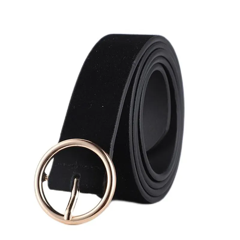 Hot selling Fashion Casual Jeans Silky Suede Leather Belts With Gloden Plating O-shaped Buckle