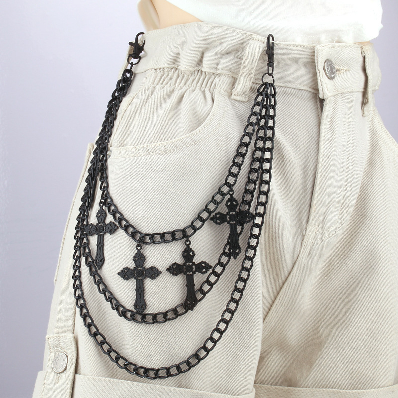 Cross pendant three-layer trouser chain