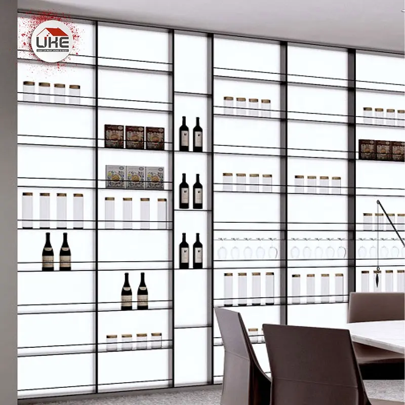 Armoire à vin étagère en aluminium avec porte-gobelet suspendu étagère de cuisine minimaliste étagère de rangement pour vins à lumière LED intégrée