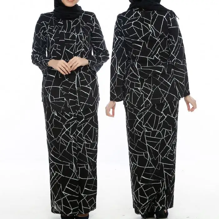 2021 Neue Mode Baju Kurung Hochwertige Kebaya Mädchen Namen Malaysia Anzug Druck Islamische Kleidung Muslimische Kleider Lange Ärmel