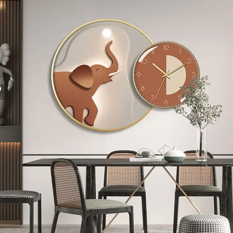 Mode moderne animaux mignons de style nordique Horloge murale de peinture décorative circulaire simple moderne