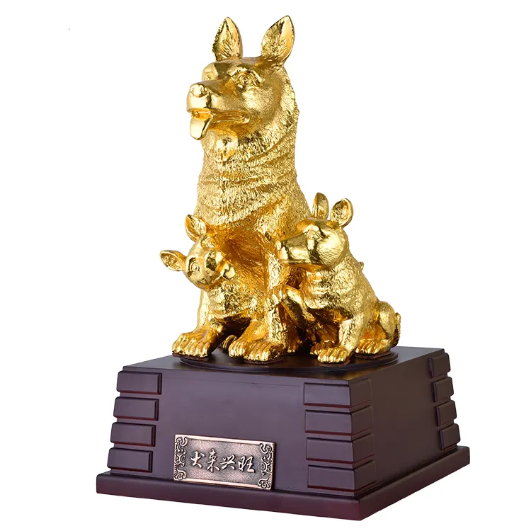 24 K จีน Zodiac สุนัขทอง Leaf ทองเหลืองหัตถกรรมสุนัขรูปปั้นหุ่นประติมากรรมธุรกิจหัตถกรรมของขวัญสุนัข