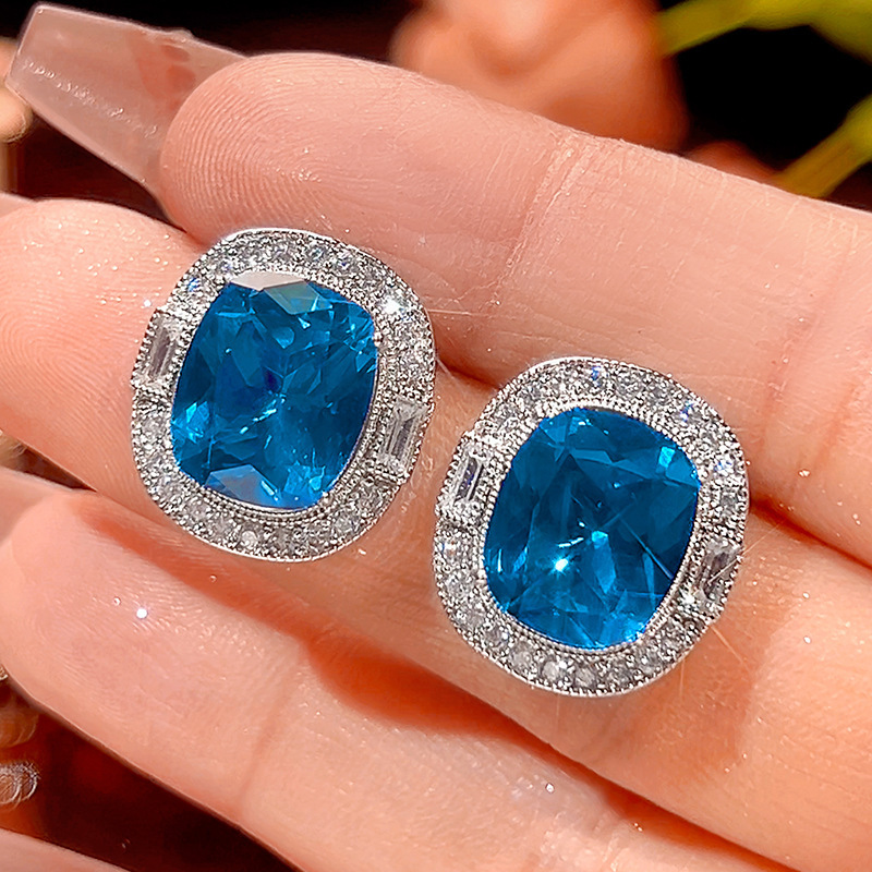 Cristal puntiagudo azul119 # Pendientes de botón