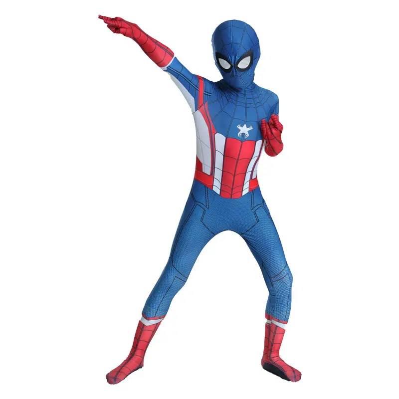 Kostum Cosplay Superhero anak-anak, kostum pesta Halloween, Bodysuit Superhero merah & biru Spiderman, penjualan terbaik