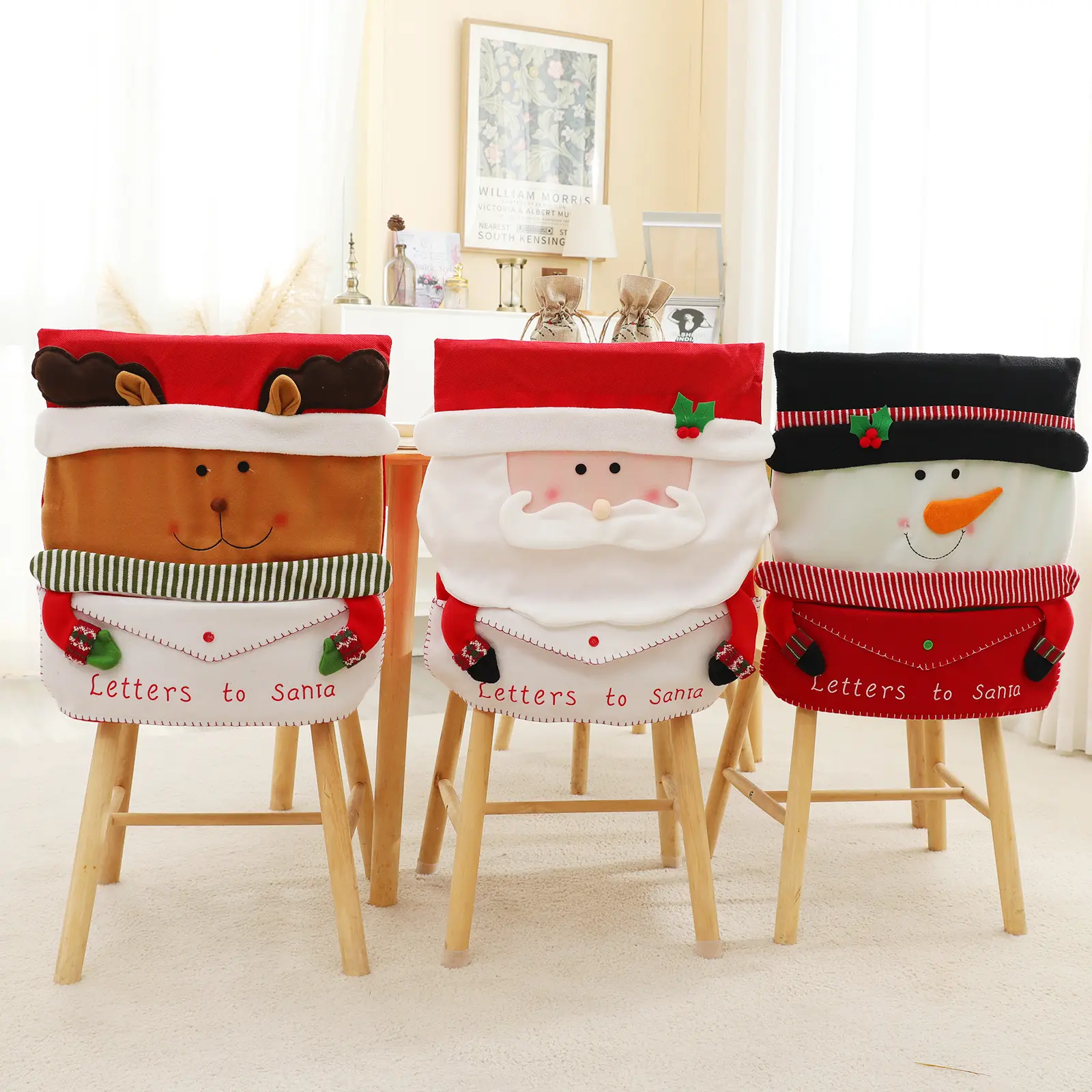 Fundas de silla con letras de alce y muñeco de nieve de Papá Noel, decoración de fiestas y cenas, adornos de lujo de Feliz Navidad, alta calidad