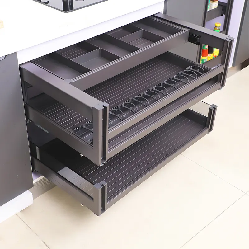 Organizer in metallo Storage Multi-Function Slide 2 Tier Wire armadio in acciaio inossidabile scorrevole cucina estraibile cassetti a cestello