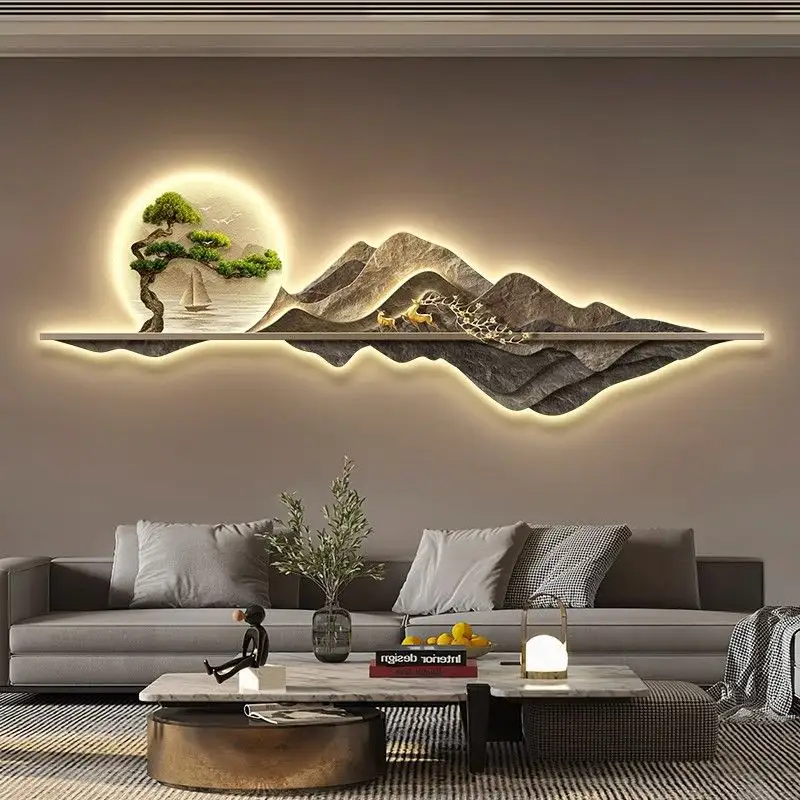 Nieuw Chinese Boomstijl Acryl Wanddecor Met Led Licht Muurkunst Voor Woonkamer Slaapkamer Kantoor