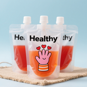 2025 tùy chỉnh thiết kế mini PE Nhựa đứng lên túi thân thiện với môi có thể tái sử dụng cho nước táo bán nóng túi bao bì thực phẩm - Product Image 1