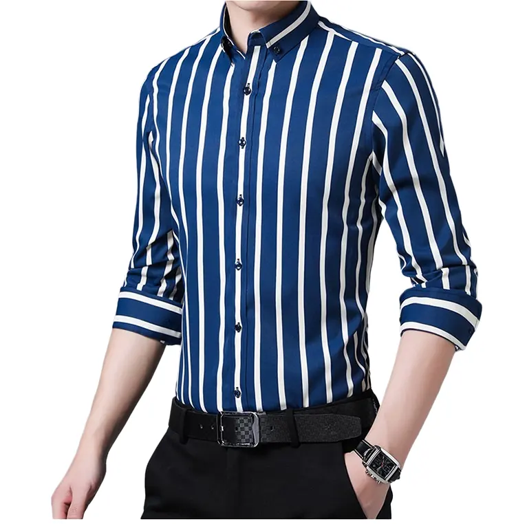 2024 erkek resmi iş gömleği ince şerit renk katı desen tipi uzun kollu ücretsiz ütü artı boyutu için bahar