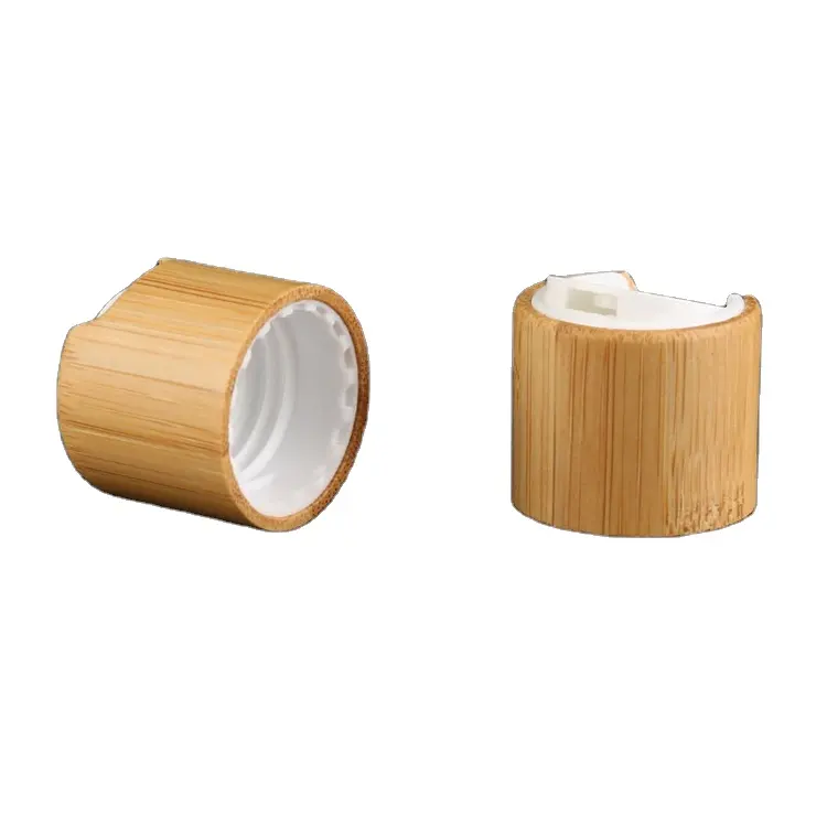 Embalaje cosmético ecológico, tapón de madera de bambú 24/410 natural, tapa de disco, tapa de plástico interior con clip