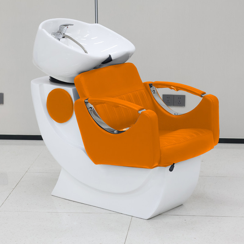 Cama reclinable - Blanco y cuero naranja