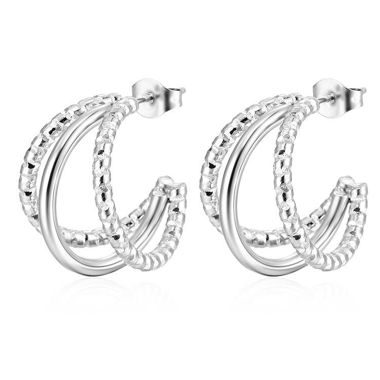 # 1 Pattern Three Thread Earrings Steel Color