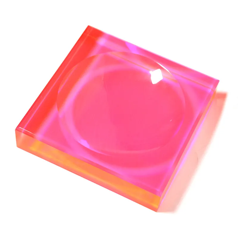 5.25x5.25x1.375 pouces 8.5x8.5x2.125 pouces bol à bonbons néon rose avec Logo imprimé plat à bonbons en acrylique AVF PMMA plateau à noix Fluorescent