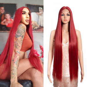 Rebecca Thụy Sĩ Ren Dài Mịn Thẳng Chịu Nhiệt 38 Inch Cho Phụ Nữ Da Đen Ombre Ren Phía Trước Tóc Giả Tóc Vàng Tổng Hợp Tóc Giả - Product Image 6