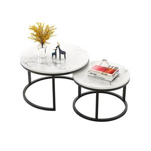 Home Furniture Circle Coffee Round Marble Top Modern Granite Gold Metal Side Marble Stone Nest of <strong>3</strong> <strong>Table</strong> <strong>Set</strong> Nesting <strong>Table</strong> - Product Image 3