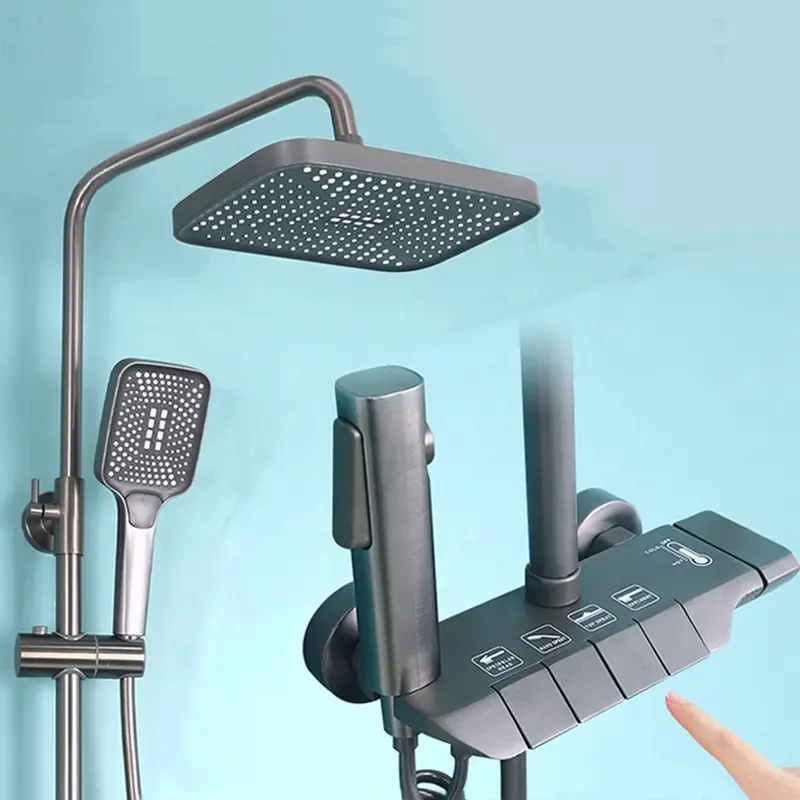Sistema de ducha de baño montado en la pared juego de mezclador de ducha de lluvia de latón de lujo juego de grifo de ducha de piano al aire libre sistema