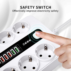 办公室家用欧盟插头3000W 2m电缆过载保护USB C型端口带安全开关电源条的扩展插座 - Product Image 5