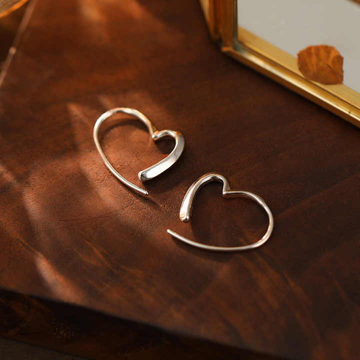 Hypoallergenic Nickel Free 999 Sterling Silver Geometric Open Heart Earring Hoops for Women Girls
