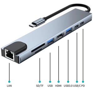 Factory Explosion Aluminum Alloy Type-c Eight-in-one Expansion Dock USB 3.0 <strong>HUB</strong> <strong>Network</strong> Port <strong>Computer</strong> Splitter - Product Image 2