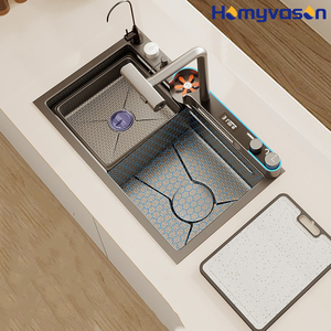 Tiktok akıllı Modern büyük tek İşlevli Sus304 Anti Scratch Led fincan yıkama ile dijital ekran şelale mutfak lavabo - Product Image 4