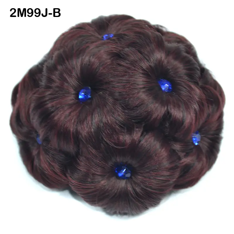 Chignão de cabelo sintético, com grampo de diamante para cabelo, updos 75g redondo flores, rosca, cor preta, marrom