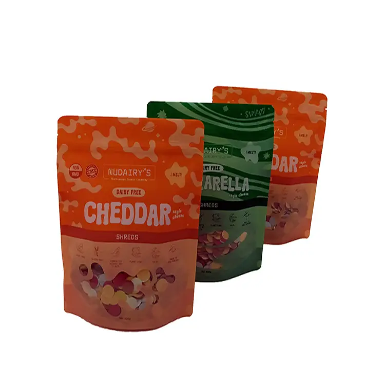 사용자 정의 인쇄 된 유제품 치즈 식품 플라스틱 300g 스탠드 업 파우치 디지털 인쇄 포장 투명 창 지퍼 가방