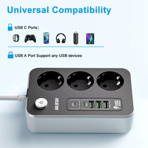 全新欧洲标准电源板高质量3个插座，带3个USB 2型PD快速充电端口扩展插座 - Product Image 4
