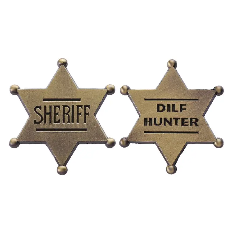Wholesale Custom Star Brooch Custom Pentacle Sheriffs Badge 3D Embossed Custom Gold Plated Metal Cast Star Badge