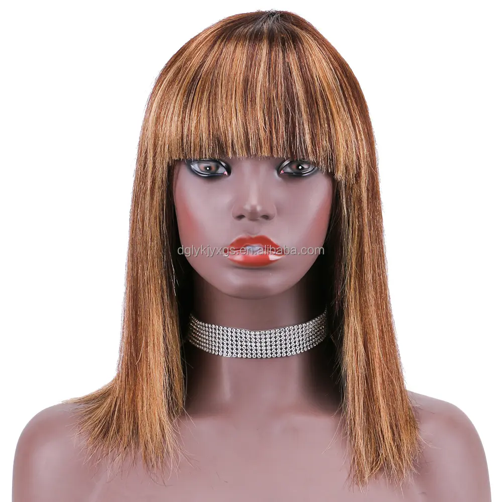 黒人女性のためのホット販売前髪ボボウィッグショートウィッグ100% 人毛8インチ-14インチフルメカニズムウィッグ